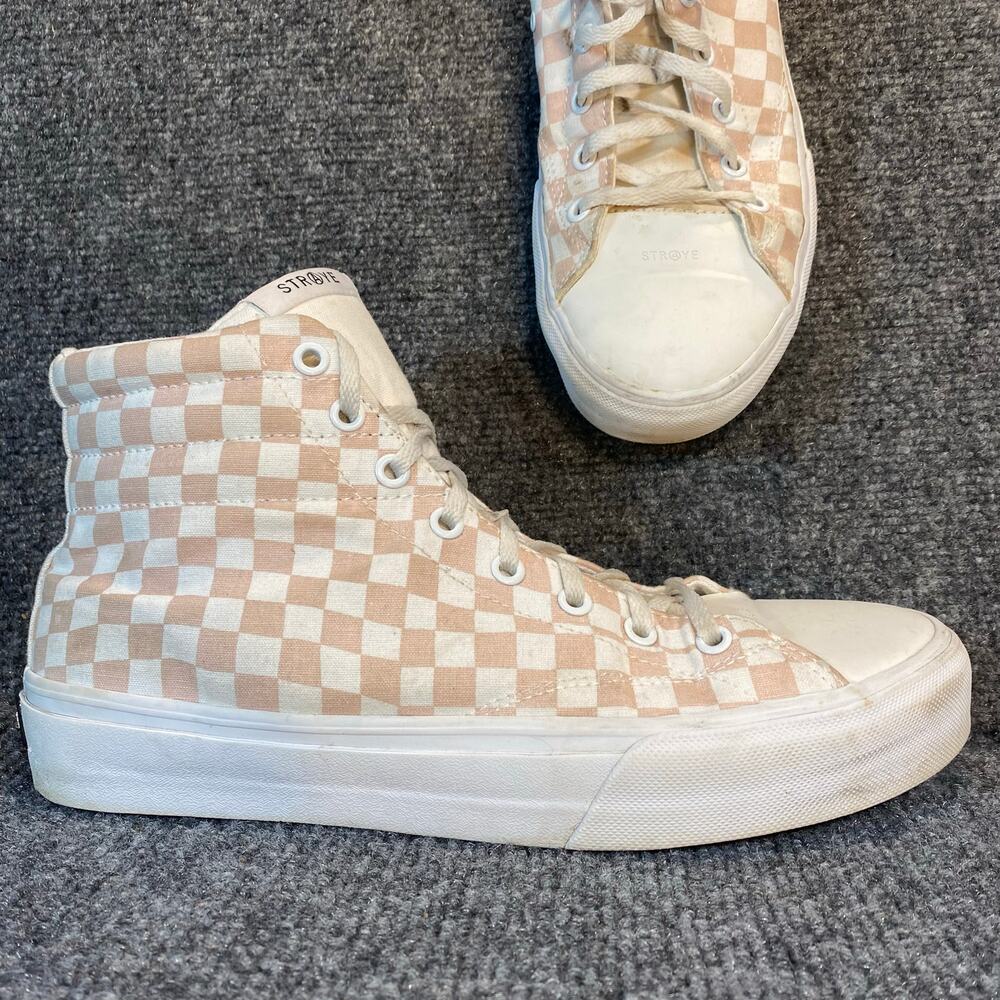 STRAYE Venice Pink Warped Checkerboard Skate Shoes High Top Mens 10 Womens 11.5